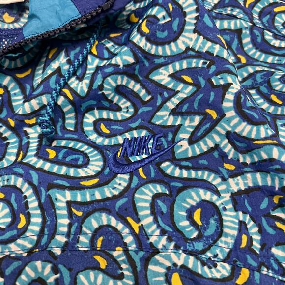 90s Vintage Nike Jacket Hooded Zip Up Windbreaker Women's Size XXL Blue Abstract - Picture 8 of 9